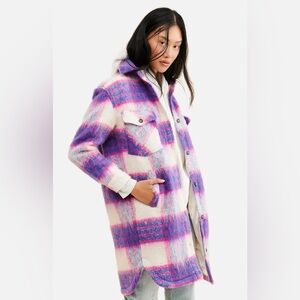 BlankNYC Prime Time Jacket Fuschia Purple Cream Plaid Small Polyester Wool Blend